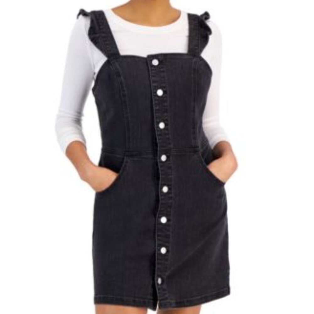 Tinseltown Juniors' Ruffle-Strap Button-Front Denim Dress